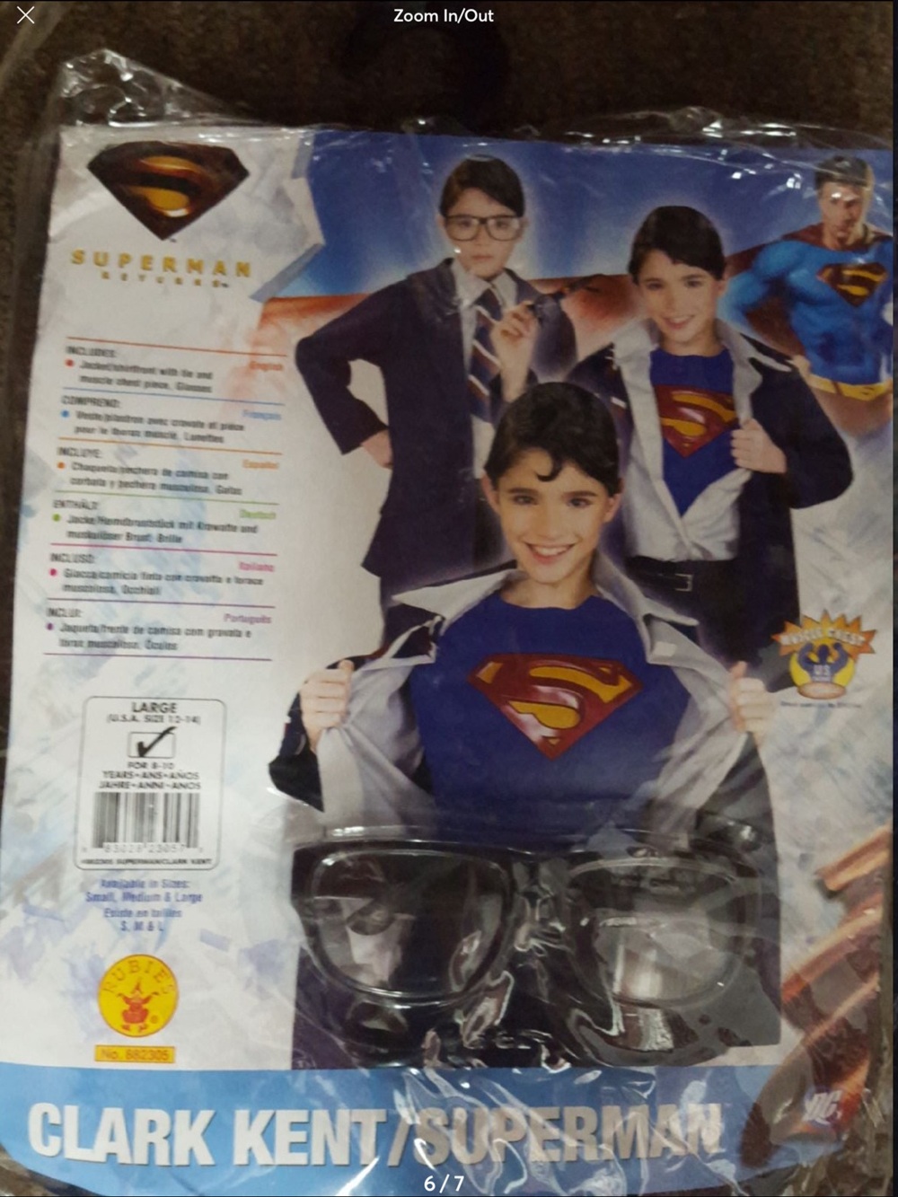 DC Comics Clark Kent to Superman Costume Set - Blue Red sz large kids 1